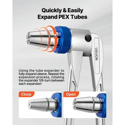 VEVOR 7 tlg. PEX-Rohrerweiterungswerkzeug-Set, Manueller Rohrexpander Satz mit 4 Formmatrizen für 9,52mm 12,7mm 19mm 25,4mm, PEX-Rohr-Expander mit Rohrschneider für Heizung & Wasserleitungssystem – Bild 2