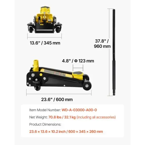 VEVOR Wagenheber, 3 Tonnen niedriger Wagenheber, Hochleistungs-Rennwagenheber aus Stahl mit Einkolben-Schnellhubpumpe, Hubbereich des Wagenhebers 5,12"-20 – Bild 6