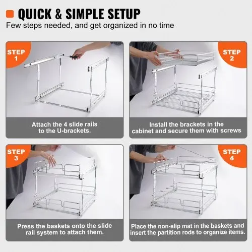 VEVOR Ausziehbares Gewürzregal Doppelkorb Spülschrankregal Küchenschrank, Schiebeschublade Waschbecken Gewürzregal Schrank Organizer Unterschrankregal 385x569x483 mm (Einbaumaße) – Bild 4