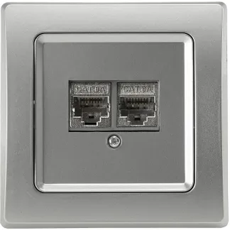 DELPHI Netzwerk-Dose 2x CAT6 inkl. Rahmen, UP, silber DELPHI Netzwerk-Dose 2x CAT6 inkl. Rahmen, UP, silber