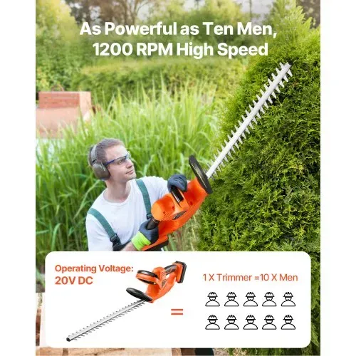 VEVOR Elektrische Heckenschere, 1200 U/min, Heckentrimmer für niedrige Äste, 20 V 2 A Akku, Elektroheckenschere mit 51 cm Dual-Action-Klinge & sicherem Design, Gartenschere für die Rasenpflege im Hof – Bild 2