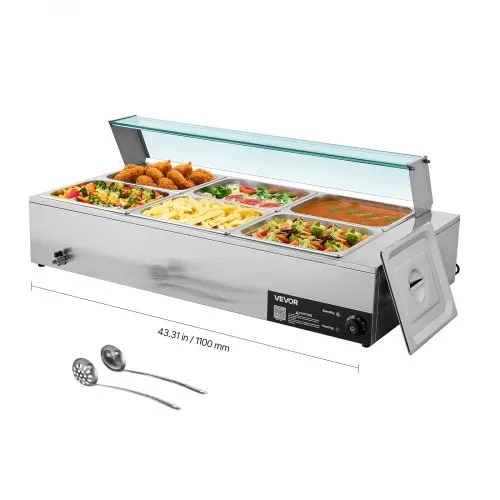 VEVOR kommerzieller Speisenwärmer (6 x 1/2 Größe Behälter), 1,5 kW elektrischer Wärmebehälter aus Edelstahl mit Glasabdeckung & Suppenkelle, Chafing Dishes für Catering Restaurant Party VEVOR kommerzieller Speisenwärmer (6 x 1/2 Größe Behälter), 1,5 kW elektrischer Wärmebehälter aus Edelstahl mit Glasabdeckung & Suppenkelle, Chafing Dishes für Catering Restaurant Party