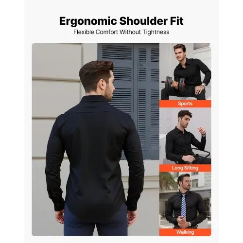 VEVOR Herrenhemd XL, Langarmhemd, knitterfrei, Freizeithemden, Bügelfrei, Businesshemden, weicher Stretch-Stoff für Business, Freizeit oder formelle Anlässe, Arbeit, Hochzeit, Abendessen, Schwarz – Bild 2