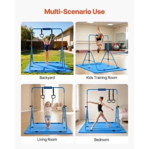VEVOR Gymnastikstange für Kinder mit 63,5 kg Tragkraft, Klappbares Turnreck mit Matte, Höhenverstellbare Turnstange für Indoor- und Outdoor-Training, Heimtrainingsgerät für Kinderturnen zu Hause, Blau – Bild 6