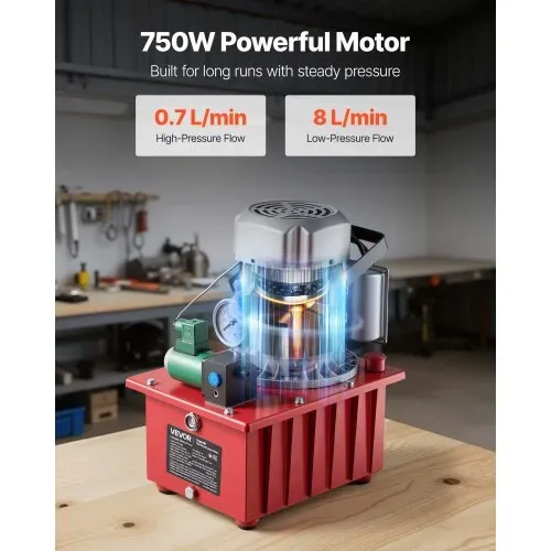 VEVOR Elektrische Hydraulikpumpe 750 W, Einfachwirkende Elektrohydraulikpumpe 10000 PSI, Hydraulikaggregat, Magnetventil mit Fußschalter, 8 L Öltank, für Stanz-, Biege- und Einfachwirkende Zylinder – Bild 5