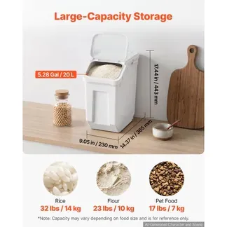 VEVOR Reisbehälter 20 L Tierfutterbehälter aus PP-Kunststoff Stapelbar für Getreide, Reis (14 kg), Müsli und Mehl (10 kg), Luftdichter Deckel, Doppelter Dichtungsring, Sichtfenster und Messbecher VEVOR Reisbehälter 20 L Tierfutterbehälter aus PP-Kunststoff Stapelbar für Getreide, Reis (14 kg), Müsli und Mehl (10 kg), Luftdichter Deckel, Doppelter Dichtungsring, Sichtfenster und Messbecher