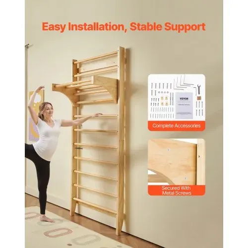 VEVOR schwedisches Leiterwand 10-stufiges Indoor-Klettergerüst aus Massivholz, 100 kg belastbare Indoor-Spielplatz-Kletterleiter Turnreck mit Klimmzugstange – Ideales Geschenk für Kinder – Bild 5