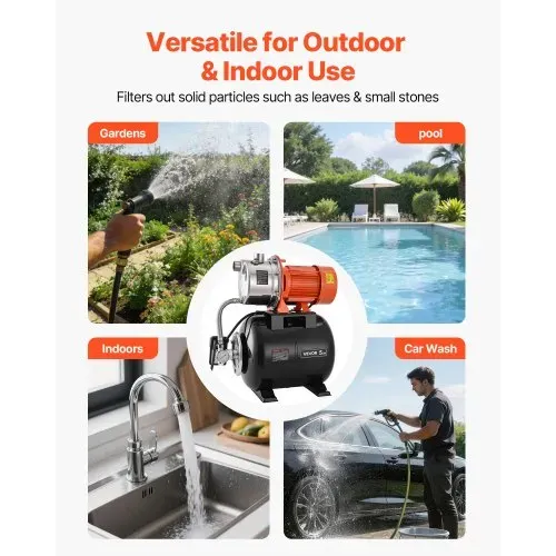 VEVOR Hauswasserwerk 1176 W, 6000 L/h Jetpumpe mit 19 L Druckbehälter, 57 m Förderhöhe, inkl. Automatischem Wasserfördersystem & Edlstahlpumpenkopf, zur Gartenbewässerung & Hauswasserversorgung – Bild 5