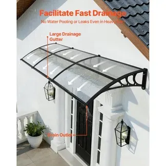 VEVOR Vordach für Haustür 965×2975 mm, Pultbogenvordach, Pultvordach mit Entwässerung & ABS-Halterung, Regen-, Schnee- & Sonnenschutz, Polycarbonat-Überdachung für Veranda & Terrasse, Transparent VEVOR Vordach für Haustür 965×2975 mm, Pultbogenvordach, Pultvordach mit Entwässerung & ABS-Halterung, Regen-, Schnee- & Sonnenschutz, Polycarbonat-Überdachung für Veranda & Terrasse, Transparent
