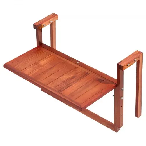 VEVOR Balkonhängetisch 560x280 mm Klapptisch 27 kg Hängetisch Balkontisch, für Terrasse Garten oder Balkon, Passend für 80-135 mm Geländer, Höhenverstellbar, Tischplatte aus Akazienholz, Platzsparend – Bild 8