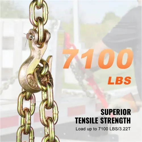 VEVOR G80 Transport-Binderkette, 3/8 Zoll x 10,3 Fuß, 2er-Pack Abschleppkette mit Gabelkopf-Greifhaken, 7100 lbs sichere Arbeitslast, Hochleistungs-Forstkette für den Transport von Abschlepp-LKW-Bindeausrüstung – Bild 4