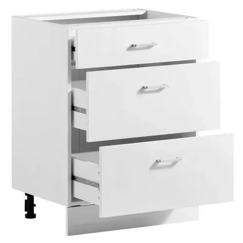 VEVOR Unterschrank 600x475x815 mm BxTxH Spanplatte Küchenunterschrank Weiß, für Waschküche und Bad, ohne Arbeitsplatte, im Shaker-Stil, mit 3 Schubladen, Soft-Close-Mechanismus und 3M-Laminierung – Bild 9