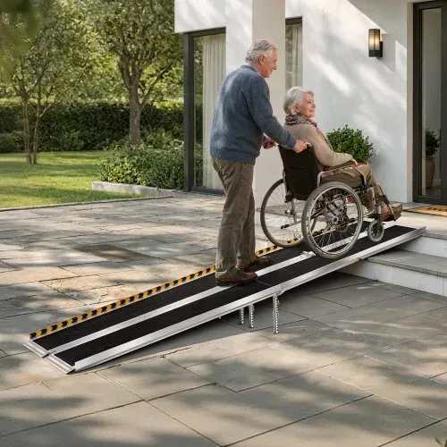 VEVOR Rollstuhlrampe Faltbar 3045x745mm, 362,9kg Belastbare Schwellenrampe mit Rutschfester Oberfläche & 170-400mm Verstellbaren Stützfüßen, Tragbare Auffahrrampe für Rollstuhl Türschwelle Bordsteine – Bild 7