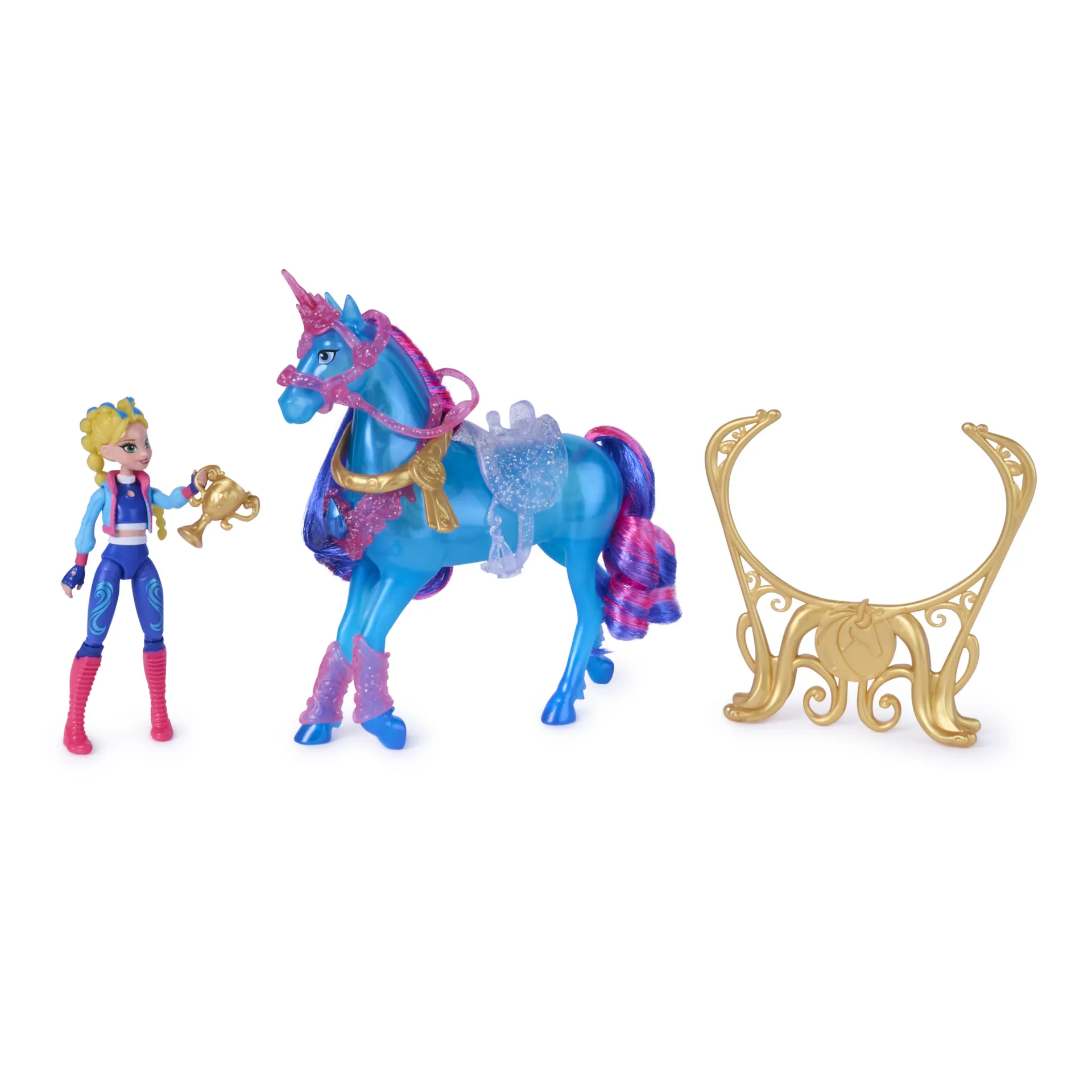 Unicorn Academy - Train and Glow River mit Isabel Set, ca 12 cm Originalfiguren zur Netflix Serie, mit Leuchtfunktion und Trainingszubehörteilen – Bild 6