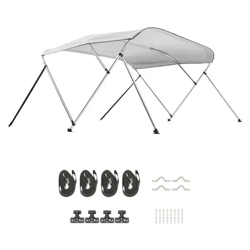 VEVOR Bimini Top Bootsabdeckung Sonnenverdeck (3 Bögen) aus 600D Polyester mit Rahmen aus Aluminiumlegierung, wasserdichte Sonnenschutz-Bootsmarkise mit Aufbewahrungstasche, 137-152 cm (B) Hellgrau – Bild 8