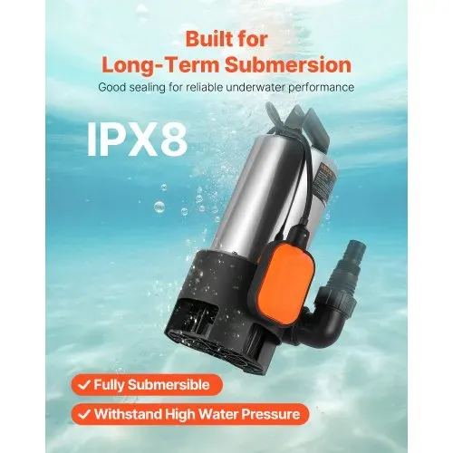 VEVOR 710W Tauchpumpe, 20000l/h, Schmutzwasserpumpe für Abwasser, Schmutzwasser & sauberes Wasser mit automatischem Schwimmerschalter, 9m Förderhöhe, für Pools, Teiche, überflutete Bereiche – Bild 4