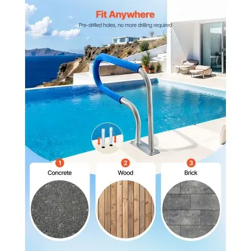 VEVOR Schwimmbad Handlauf, 788x100x558 mm, 100 kg Tragkraft, Pool Haltegriff aus Edelstahl 304, abnehmbare rutschfeste Hülle, umfangreiches Zubehör, für Poolbereiche, Wasserparks & Spa-Zentren – Bild 5