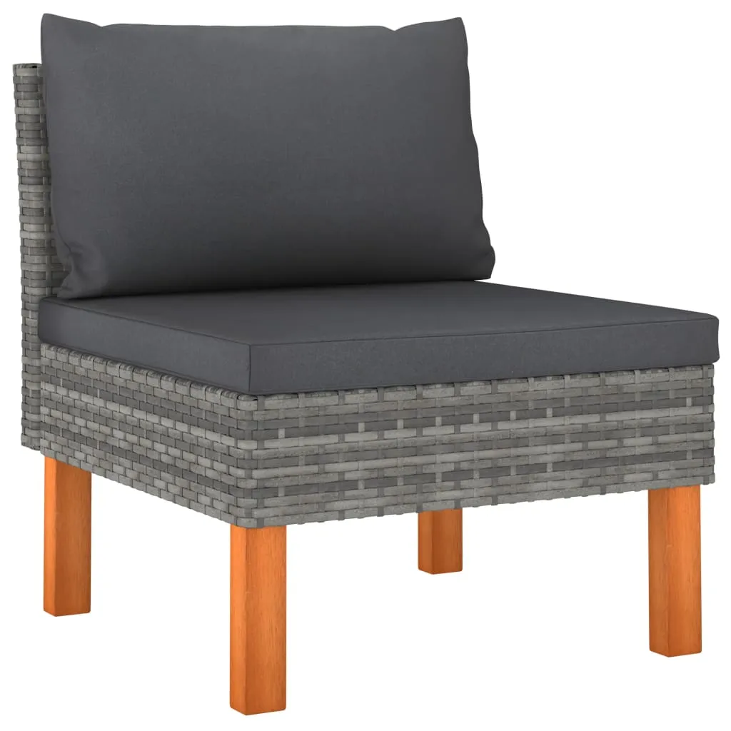 vidaXL Mittelsofas 2 Stk. Poly Rattan und Eukalyptus Massivholz – Bild 3