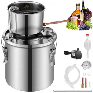 VEVOR Alkoholdestillieranlage 11,4 L Wasseralkohol-Destillieranlage aus Edelstahl mit Spulenkühlung, Raffinations-Gärungsset mit Dual-Display-Thermometer, für Wein Whisky Brandy Silber VEVOR Alkoholdestillieranlage 11,4 L Wasseralkohol-Destillieranlage aus Edelstahl mit Spulenkühlung, Raffinations-Gärungsset mit Dual-Display-Thermometer, für Wein Whisky Brandy Silber