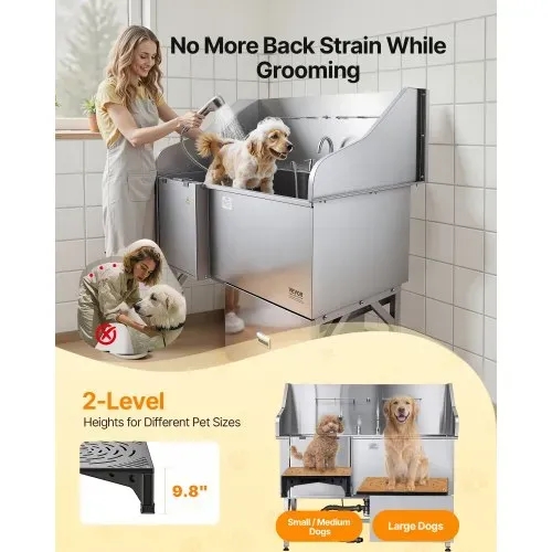 VEVOR 304 Edelstahl-Hundewaschstation, 154,9 cm große Pflegebadewanne mit rutschfester, flacher Rampe, Schublade, Warm- und Kaltwasserhahn, All-in-One-Badewanne für Pflegesalons, für alle Größen geeignet (linke Tür) – Bild 2