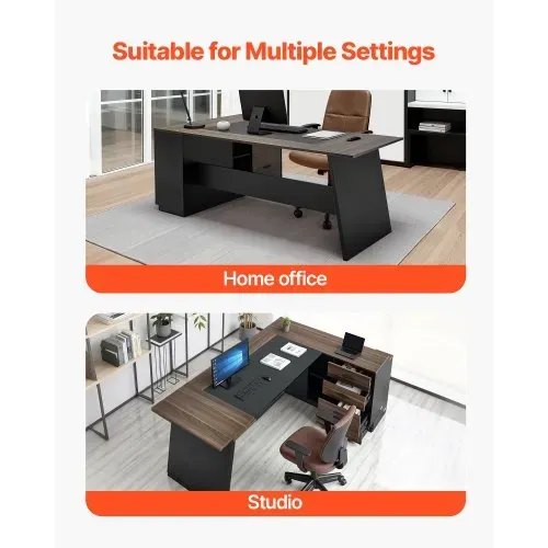 VEVOR L-förmiger Chefschreibtisch moderner Bürotisch mit Schubladen & Lagerschrank, robuster Schreibtisch aus Holz, 158,7 kg Tragkraft, Computertisch für Arbeit Studium Schreiben, Braun+Schwarz – Bild 6