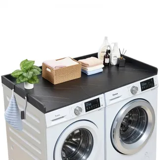 VEVOR Arbeitsplatte für Waschmaschine & Trockner (137 x 69,9 cm) mit Erhöhtem Rand & Haken, zur Organisation und Aufbewahrung im Wäscheschrank Speisekammer Küchentheke, bis 113 kg Belastbar, Schwarz VEVOR Arbeitsplatte für Waschmaschine & Trockner (137 x 69,9 cm) mit Erhöhtem Rand & Haken, zur Organisation und Aufbewahrung im Wäscheschrank Speisekammer Küchentheke, bis 113 kg Belastbar, Schwarz
