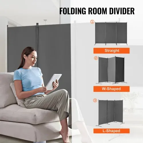 VEVOR Raumteiler 3 Paneele Raumteiler 260 x 184 x 52 cm, faltbarer Sichtschutz & tragbarer Trennwandteiler zur Raumtrennung, freistehende Raumteiler für Büro Schlafzimmer Arbeitszimmer, Grau – Bild 4