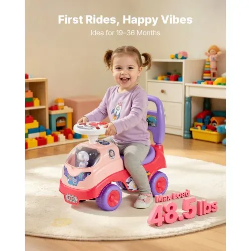 VEVOR Rutschauto, Rutscher für Kleinkinder, Rutschfahrzeug mit Hupe und Musik, 22 kg Tragkraft, Stauraum unter dem Sitz, Lauflernhilfe für Kleinkinder von 19 bis 36 Monaten, Rosa – Bild 4