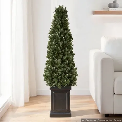 VEVOR Künstliche Pflanze 2 Stk. Künstlicher Buchsbaum mit PP-Topf 1000mm, Dekopflanze für Wohnzimmer Balkon Büro Veranda Garten Terrase, UV-Beständig, Kunstbaum aus PE, Naturgetreu, Indoor & Outdoor – Bild 7