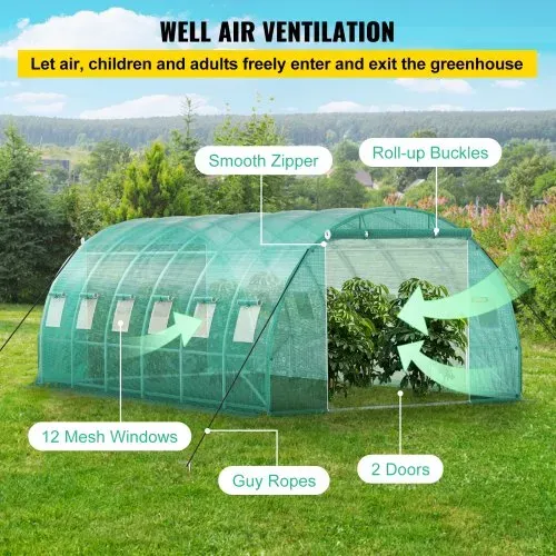 VEVOR Bogendach Gewächshaus 6,1x3x2,1m Foliengewächshaus Verzinkter Stahlrahmen und PE Abdeckplane Treibhaus Tunnel Wasserdicht und UV-beständig Tomatengewächshaus Ideal für Anbau von Gemüse Blumen – Bild 4