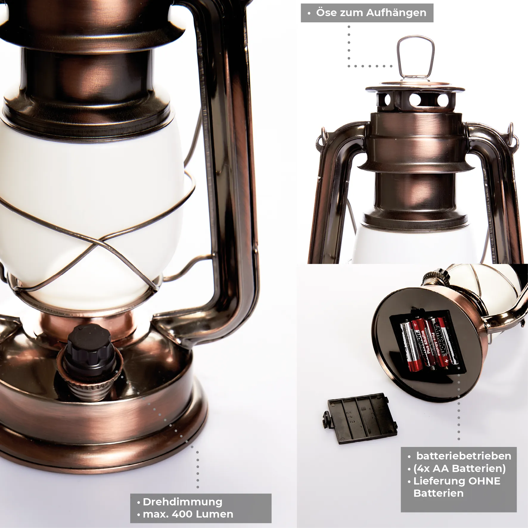 LED-Laterne McShine ''Retro'' 23,5cm, Batterie, warmweiß, dimmbar – Bild 4