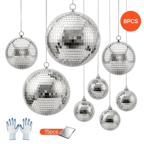 VEVOR Spiegelkugel Discokugel Mirrorball 100/150/200 mm 8er-Pack Hängerring, für Party- & Heimdekoration DJ Tanzclub, Equipment für Lichteffekte & Partybeleuchtung, 360°-Reflexion, Wiederverwendbar – Bild 8