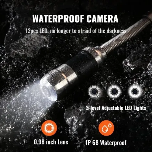 VEVOR Kanalkamera mit 512-Hz-Ortung, 40 m, 17,8 cm Rohrinspektionskamera mit DVR-Funktion, IP68-Kamera mit 12 einstellbaren LEDs, einer 16-GB-SD-Karte für Abwasserleitungen, Haus, Kanalabflussrohre – Bild 3