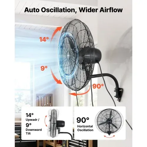 VEVOR 110W Industrieller Wandventilator 67cm, 7m/s Oszillierender Wandlüfter mit 3 Stufen Nebel & Verstellbarem Neigungswinkel, Gewerblicher Industrieventilator für Werkstatt Garage Lager Gym, Schwarz – Bild 4