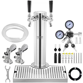 VEVOR Kegerator-Turm-Kit, Bier-Umrüstsatz mit zwei Zapfhähnen, Bier-Turmspender aus Edelstahl mit Doppelmessgerät W21.8-Regler und A-System-Fasskupplung, Bier-Tropfschale für Partys zu Hause VEVOR Kegerator-Turm-Kit, Bier-Umrüstsatz mit zwei Zapfhähnen, Bier-Turmspender aus Edelstahl mit Doppelmessgerät W21.8-Regler und A-System-Fasskupplung, Bier-Tropfschale für Partys zu Hause