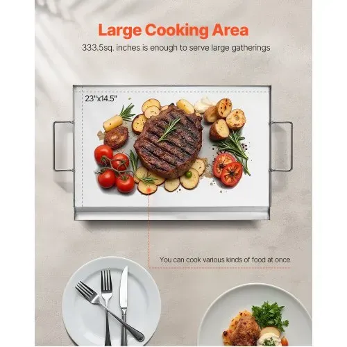 VEVOR Grillplatte Grillpfanne Edelstahl universelle rechteckige Platte (585 x 365 mm) mit flacher Oberseite, Gasgrill-Grillplatte für BBQ-Grill Teppanyaki, tragbares Familienkochgeschirr mit Griff – Bild 3