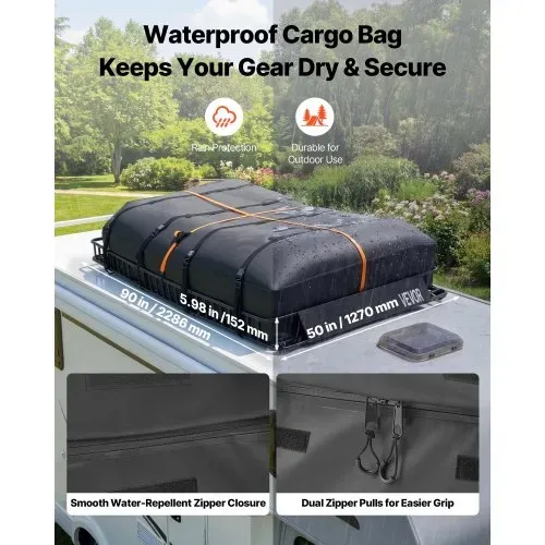 VEVOR Dachkorb Auto 2286 x 1720 x 152 mm Dachträgerkorb (Q195-Legierungsstahl) mit Wasserdichter Tasche (Oxford) und Ratschengurten 113,4 kg Tragkraft Dachgepäckträger für SUV Lkw Pkw Autodachkorb – Bild 4