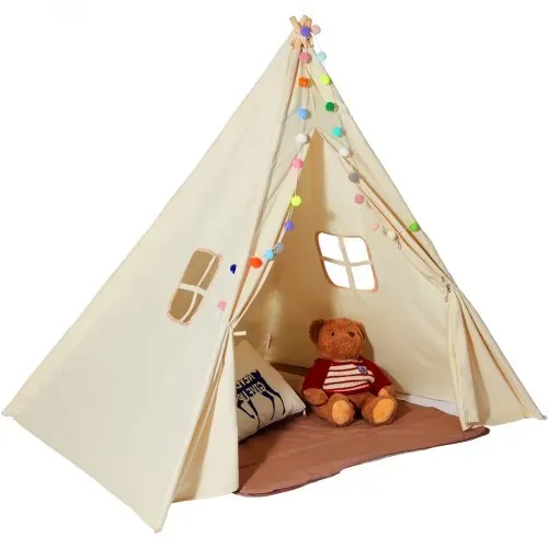 VEVOR Spielzelt Kinder, Tipi-Zelt für Kinder 1–5 Jahre, Kleinkinderzelt mit Matte und dekorativen Plüschbällen, Zelt für Kinder mit Fenstern für drinnen & draußen Beige – Bild 9