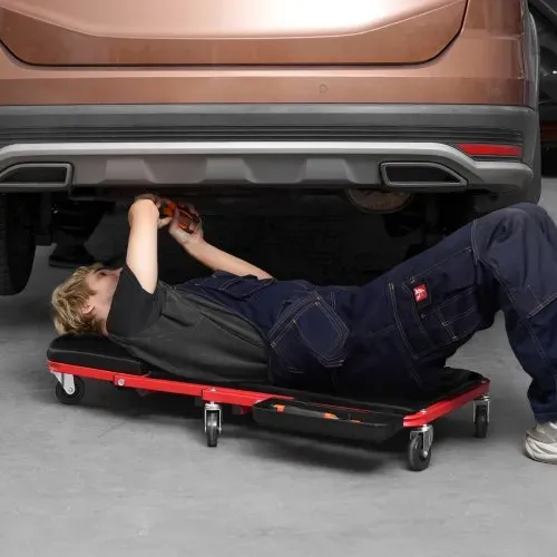 VEVOR Montagerollbrett Werkstatt-Liegewagen, 914 mm, 136 kg Tragkraft Rollbrett für Mechaniker, klappbare Liege für Kraftfahrzeuge mit 6 Lenkrollen, gepolsterter Kopfstütze, Werkstattliege Garagen – Bild 7