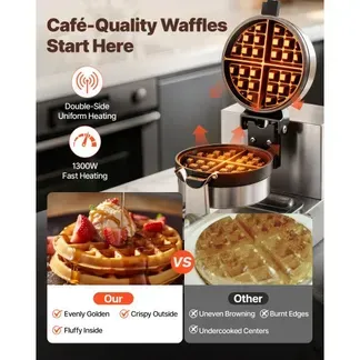 VEVOR Rundes Waffeleisen Waffel 1300 W, Kontaktgrill Belgische Waffeleisen 4 Stk. Edelstahl Waffeln Automat inkl. Lebensmittelclip & Bürsten & Verbrühungssicherer Griff, für Cafés, Restaurant usw. VEVOR Rundes Waffeleisen Waffel 1300 W, Kontaktgrill Belgische Waffeleisen 4 Stk. Edelstahl Waffeln Automat inkl. Lebensmittelclip & Bürsten & Verbrühungssicherer Griff, für Cafés, Restaurant usw.