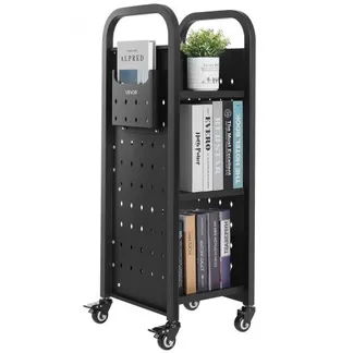 VEVOR Bücherwagen, 100 kg Tragkraft, Bibliothekswagen, 32 x 35 x 93,5 cm, einseitiges L-förmiges Bücherregal mit Doppelbremsrollen, Bücherregalwagen für Wohnzimmer, Büro, Schule, Schwarz VEVOR Bücherwagen, 100 kg Tragkraft, Bibliothekswagen, 32 x 35 x 93,5 cm, einseitiges L-förmiges Bücherregal mit Doppelbremsrollen, Bücherregalwagen für Wohnzimmer, Büro, Schule, Schwarz