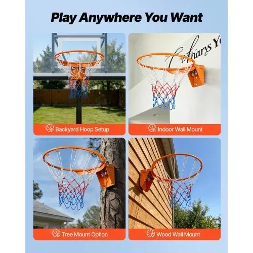 VEVOR Basketball-Felge, an der Wandtür montierter Basketballkorb, robuster Q235-Basketball-Flex-Rand-Torersatz mit Netz, Standard-18-Zoll-Hänge-Basketballkorb für den Innen- und Außenbereich für Kinder und Erwachsene – Bild 5