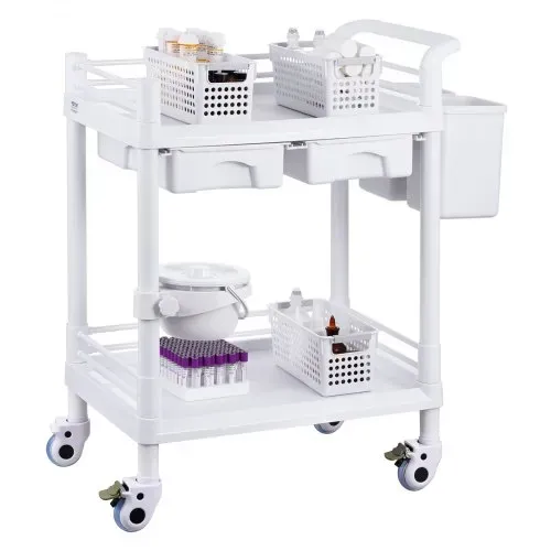 VEVOR Laborwagen mit 2 Ebenen, Laborwagen mit 2 Ablagen, 2 Schubladen und 4 leisen Rädern, mobiler medizinischer Wagen aus PP-Material, Laborrollwagen mit 3 Mülleimern für Labor, Klinik, Krankenhaus, Salon, weiß – Bild 9