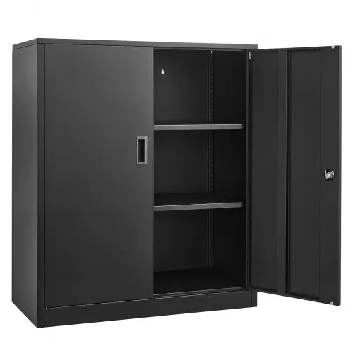 VEVOR Metallschrank Aufbewahrungsschrank 3 Ebenen, 106 cm Hoher Garagenschrank mit verstellbaren Einlegeböden & 2 Magnettüren & 2 Schlüsseln, Geeignet für Speisekammer Lagerhalle Keller Schwarz – Bild 9