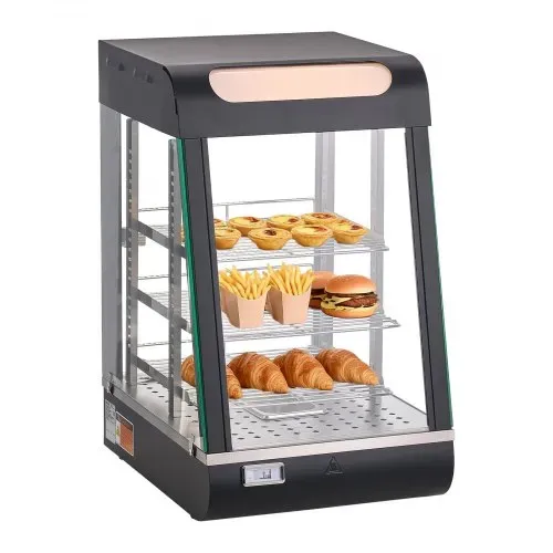 VEVOR 3-stöckige Wärmetheke 57 L, Warmhaltevitrine 800 W, Warmhaltetheke 30–85 °C, Speisenwärmer mit LED-Beleuchtung & Verstellbaren Ablagen, Speisevitrine für Hamburger Pizza Brot Brathähnchen – Bild 10
