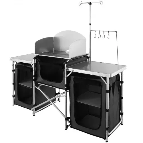 VEVOR Camping-Küchentisch, Klappbarer Outdoor-Kochtisch mit Aufbewahrungstasche, Aluminium-Kochstation mit 3 Schränken und Abnehmbarer Windschutzscheibe, Schneller Aufbau für Picknicks, Grill usw. – Bild 9