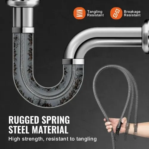VEVOR Rohrreinigungsspirale 30 m x 19 mm, Rohrreinigungsspirale aus Stahl und 4 Schneidern für Rohre von 100 bis 200 mm, Rohrreinigungsspirale mit innerem Kern für Spüle, Bodenablauf, Toilette – Bild 2