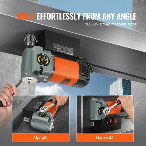 VEVOR Magnetbohrmaschine, Kernbohrmaschine 1300 W, flache tragbare Magnetbohrmaschine mit Kühlvorrichtung und Überlastschutz, Magnetpresse für Geräteinstallation, Industrie, Metallbearbeitung, Orange – Bild 4