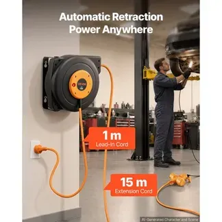 VEVOR Kabeltrommel 15 m 3000 W Automatischer Kabelaufroller 16 AWG/3-adrig, zur Decken-/Wandmontage, 3 Steckdosen, 56 °C Überhitzungsschutz, Beleuchtete Dreifachsteckdose, mit 180°-Schwenkhalterung VEVOR Kabeltrommel 15 m 3000 W Automatischer Kabelaufroller 16 AWG/3-adrig, zur Decken-/Wandmontage, 3 Steckdosen, 56 °C Überhitzungsschutz, Beleuchtete Dreifachsteckdose, mit 180°-Schwenkhalterung