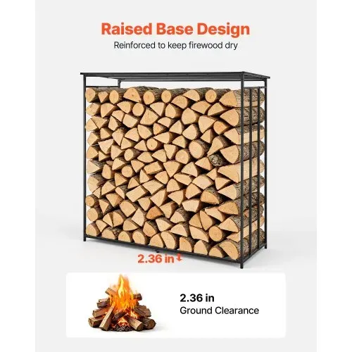 VEVOR Kaminholzregal 3/8 Cord Brennholzregal mit Abdeckung 1855x715x1850 mm, für Kamin, Terrasse & Balkon, Rahmen aus Kohlenstoffstahl Pulverbeschichtet, Tragfähigkeit 730 kg, Kapazität 1962 L Schwarz – Bild 3
